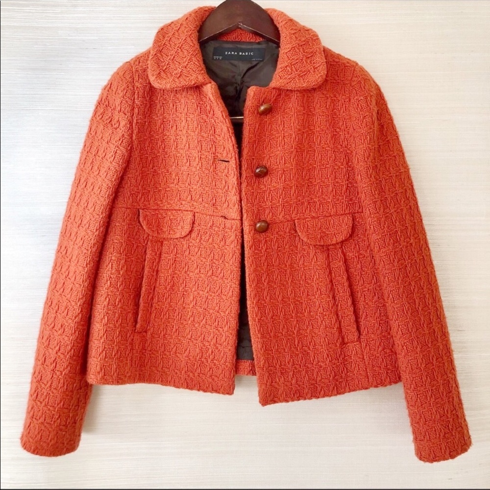 Zara Basic Blood Orange Cropped Woolblend Jacket